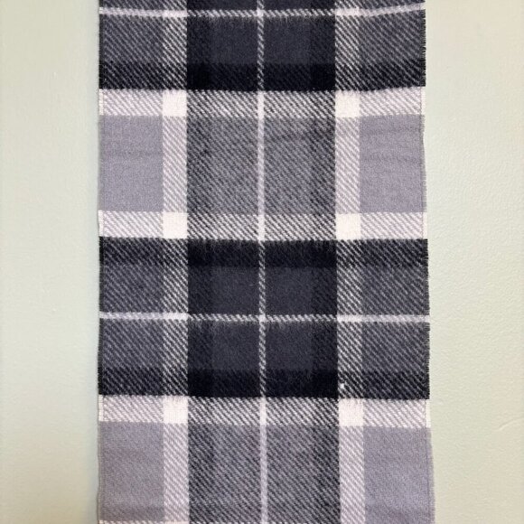 Vintage The Broadway Wool Scarf Plaid Tartan Gray Black Western Germany Academia - Picture 13 of 15